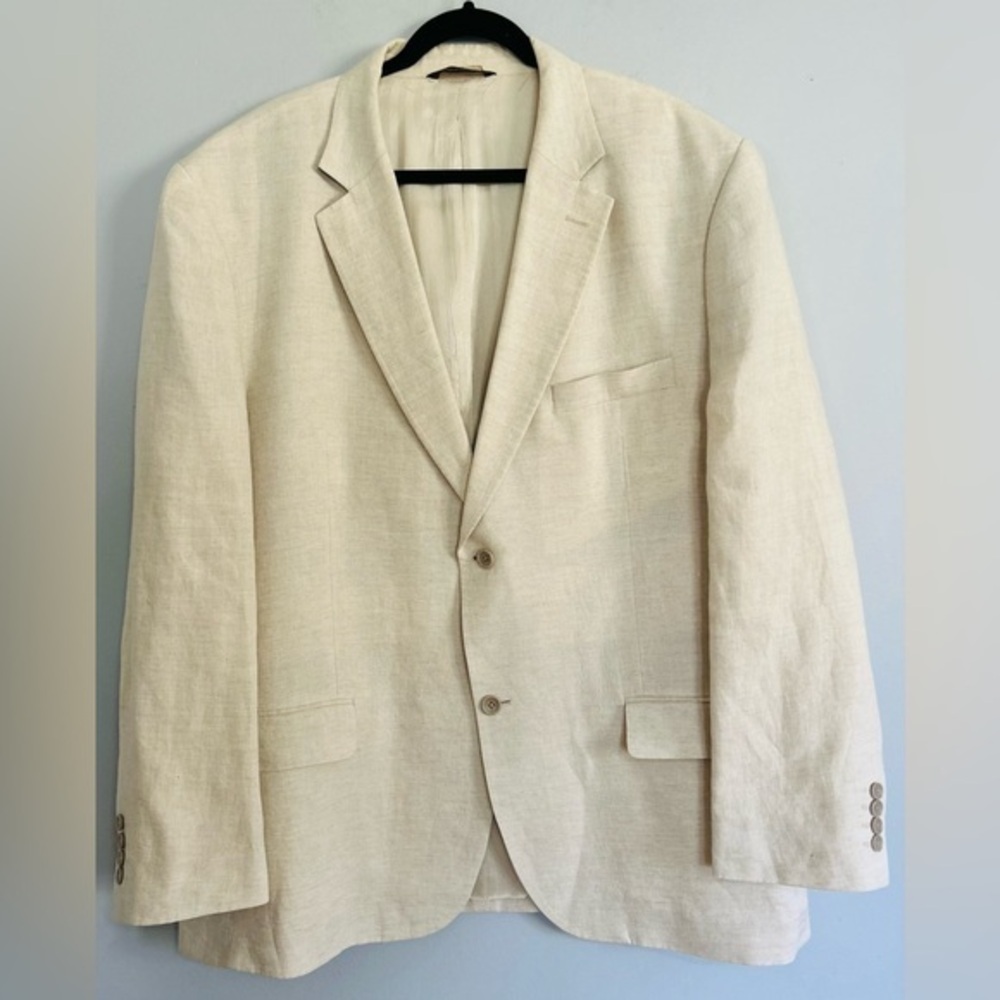 Tasso Elba Tan Linen Blazer Sport Coat Jacket XXL 50-52 Lightweight Summer